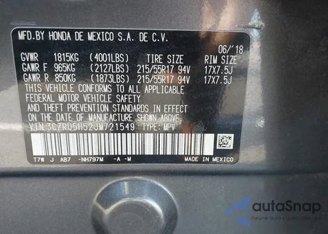 2018 Honda Hr-V Ex from USA, damaged, VIN 3CZRU5H52JM721549